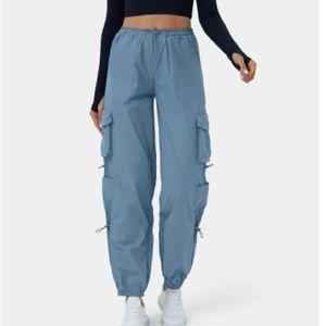 Mid Rise drawstring Multi Pockets Cargo Joggers in Blue Shadow
